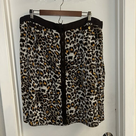 JW Woman Brown Leopard Animal Print Flare Exposed Zipper Skirt Plus Size 22W - Picture 2 of 8